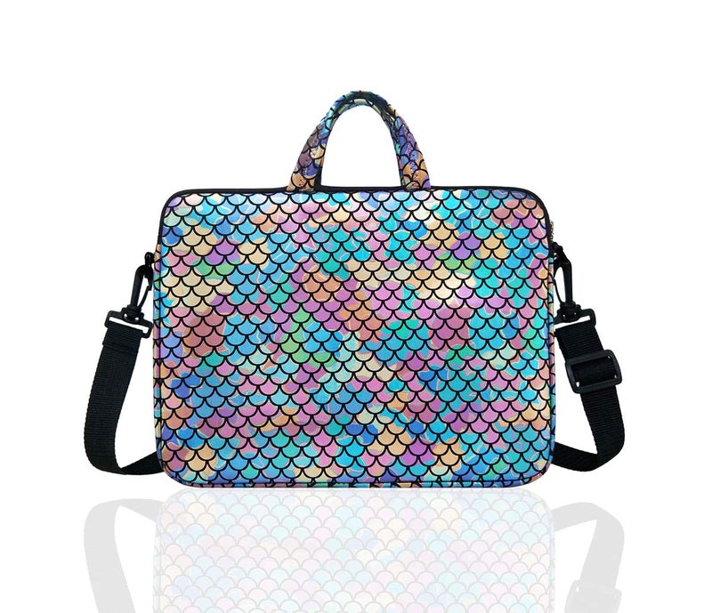 Youda 11.6-Inch Laptop Shoulder Messenger Carrying Bag Case Sleeve For 11" 11.6" 12" 12.5 inch Macbook/Notebook/Ultrabook/Chromebook, Mermaid Scale (Colorful) - Image 2
